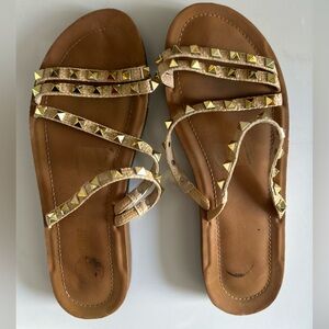 Elegant Studded Sandals in Gold and Tan